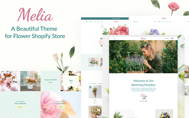 Melia — motyw Shopify dla kwiaciarni