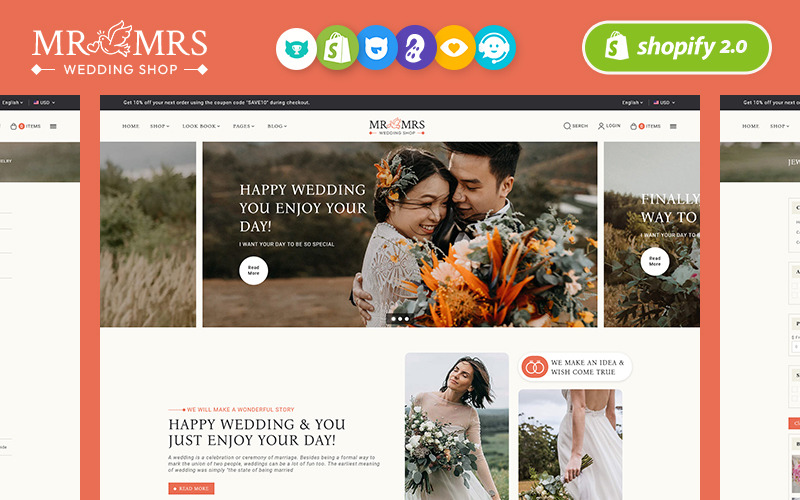 Mr&Mrs – Shopify reszponzív téma az esküvői stúdióhoz és ruházathoz