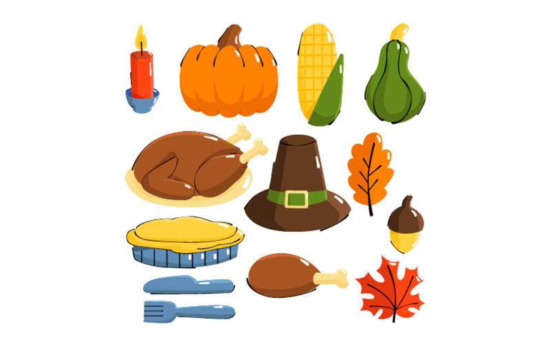 Fröhliche Thanksgiving-Feiertags-Set-Illustration