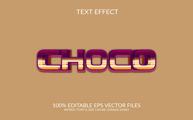 Illustrazione del disegno dell'effetto testo eps vettoriale modificabile 3D Choco.
