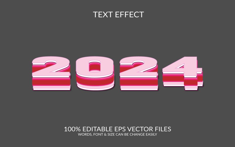 Modèle d'effet de texte vectoriel 3D entièrement modifiable du nouvel an 2024
