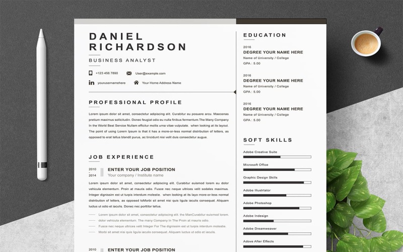 Professional Modern Resume / CV Template - TemplateMonster