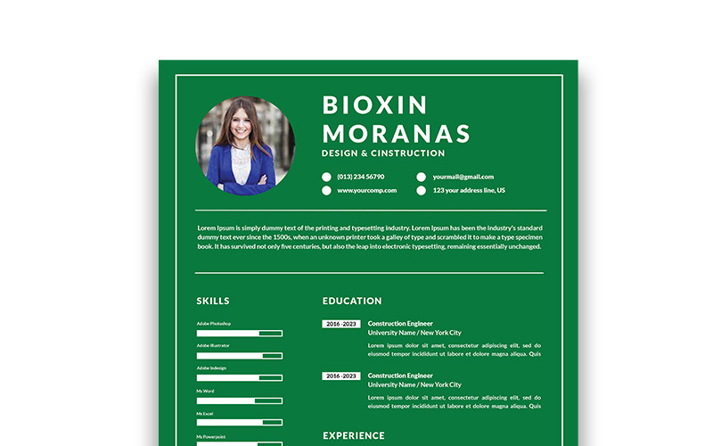 Diseño de tamplate de palabras de currículum de Bioxin.