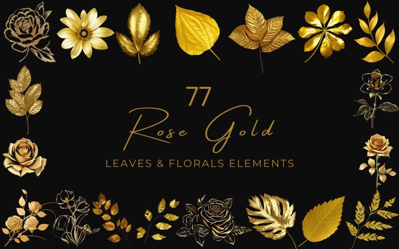 77 folhas de ouro rosa e clipart floral