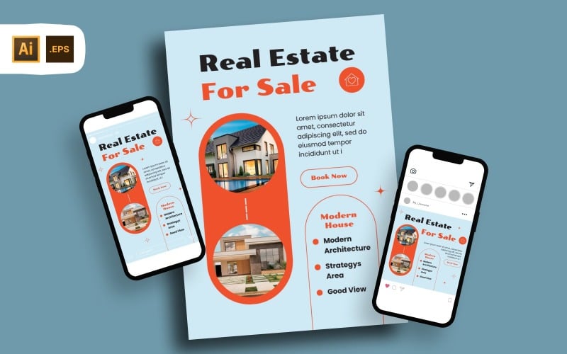 Minimalistische Flyer-Vorlage für Immobilien zum Verkauf