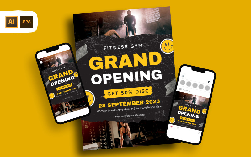 Modello di volantino per l'inaugurazione della palestra fitness