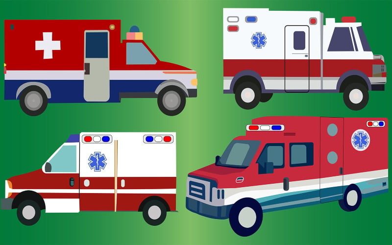 Ambulance illustrée et colorée avec un vecteur sur fond vert
