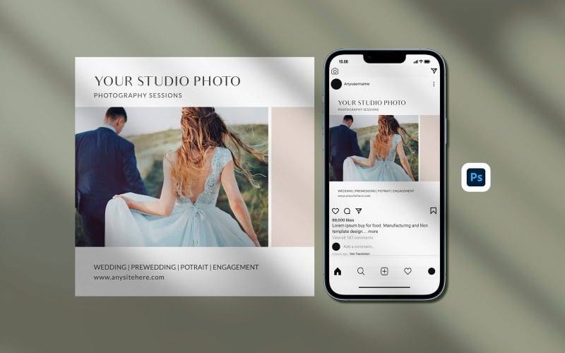 Шаблон сообщения в Instagram о свадебной фотографии