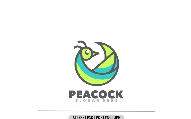 Illustrazione semplice del disegno del logo della mascotte del pavone