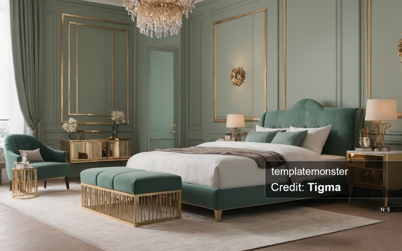 Splendida immagine di una camera da letto dal design sofisticato ed elegante