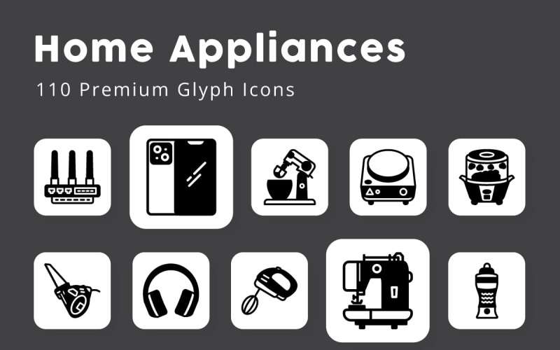 Huishoudelijke apparaten 110 Premium Glyph-pictogrammen