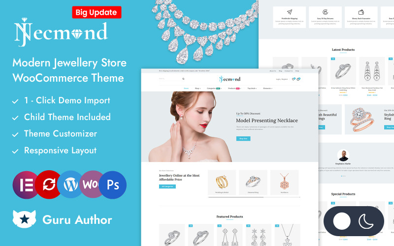 Necmond - Sklep z biżuterią srebrną Elementor Responsywny motyw WooCommerce