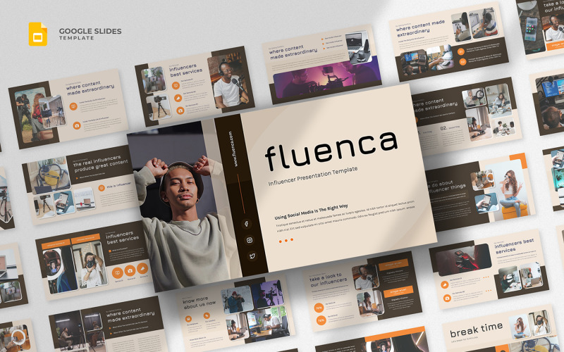 Fluenca — szablon Prezentacji Google dla influencerów i twórców treści