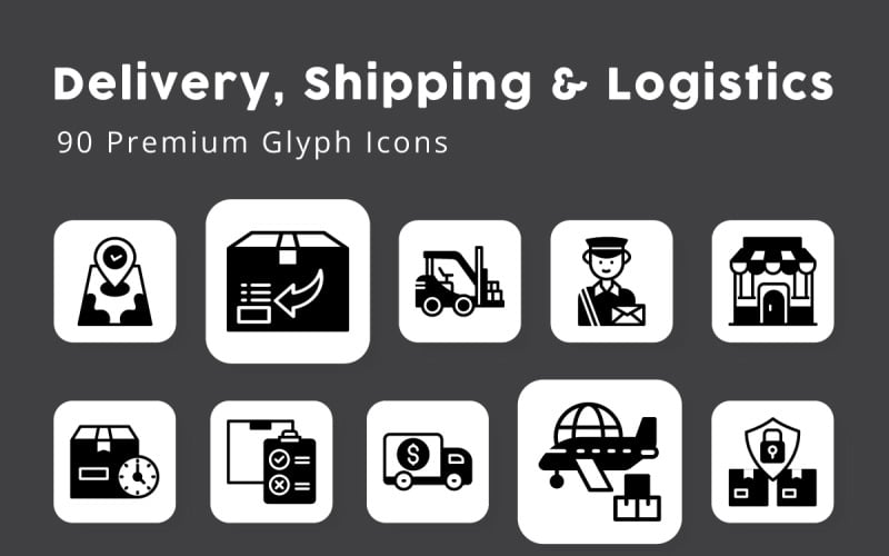 Dostawa, wysyłka i logistyka 90 ikon glifów premium