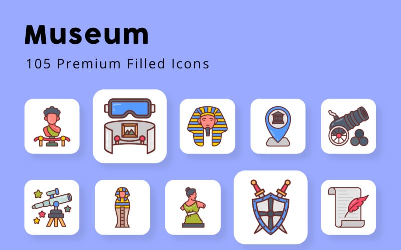 Museu 105 ícones preenchidos premium