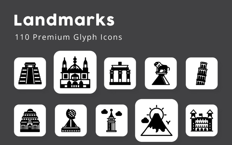 Oriëntatiepunten 110 Premium Glyph-pictogrammen