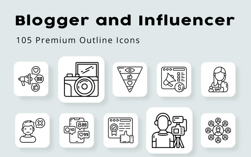 Bloger i influencer 105 ikon premium w zarysie