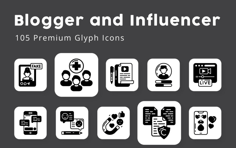 Blogger a Influencer 105 prémiových ikon glyfů
