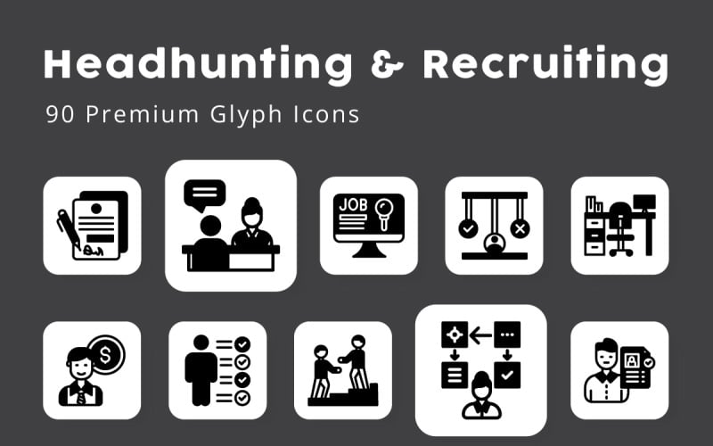 Headhunten en rekruteren van 90 premium Glyphe-pictogrammen