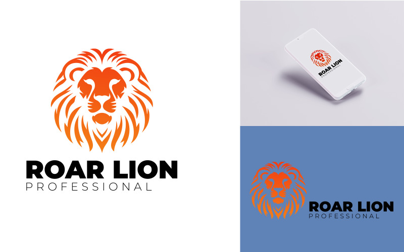 Modello di logo del leone ruggito creativo