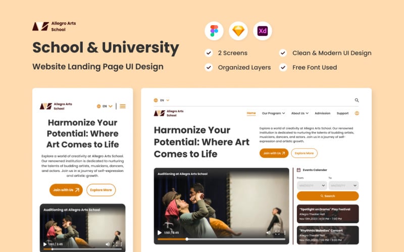Allegro Art School - School and University Landing Page