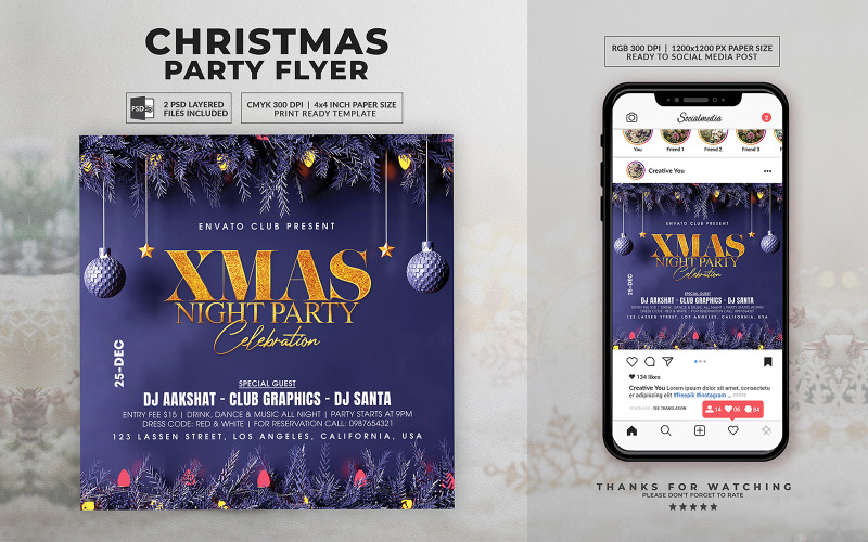 Folleto PSD de celebración de la fiesta de la noche de Navidad