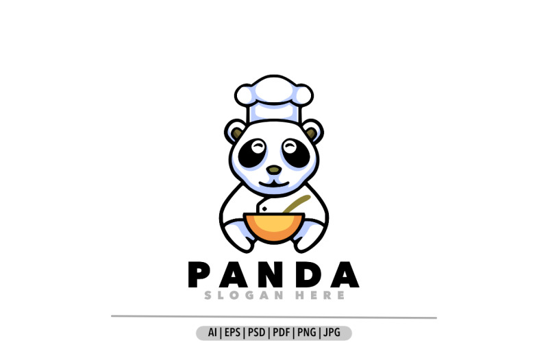 Modelo de design de logotipo de desenho animado do mascote do chef panda