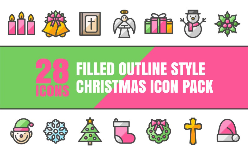 Outliz - Multipurpose Merry Christmas Icon Pack i fylld konturstil