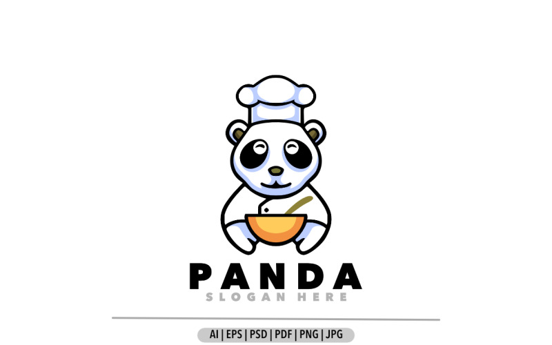 Panda chef-kok mascotte cartoon logo ontwerpsjabloon