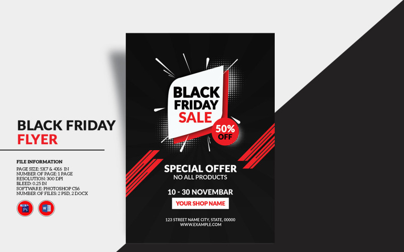 Black Friday promóciós szórólap. Psd és Word sablon