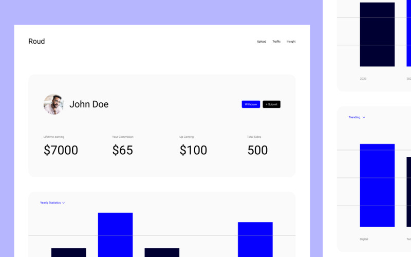 Dashboard earning with analytics