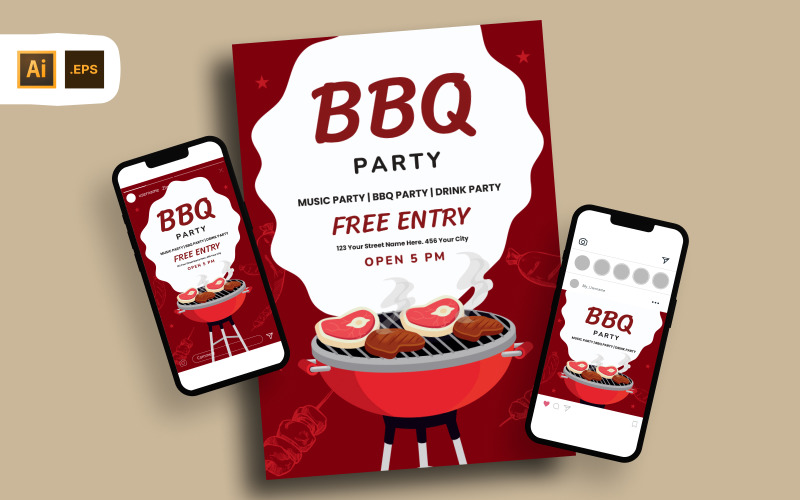 Modèle de flyer de fête barbecue illustratif