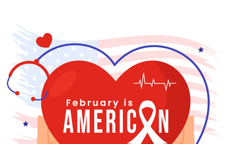 16. únor je ilustrace měsíce amerického srdce