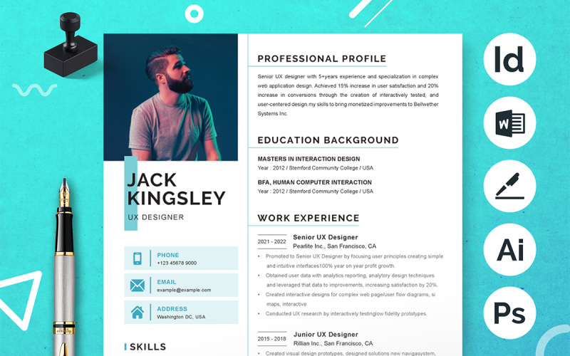 UX Designer Modèle de CV propre et moderne Word | CV