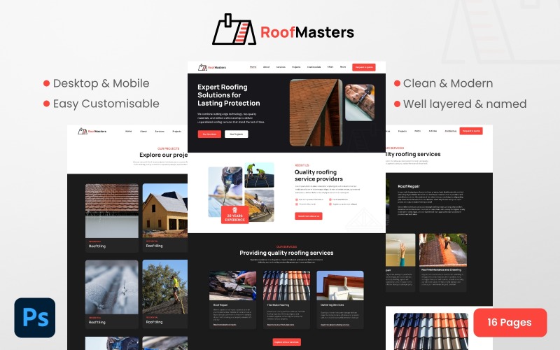 RoofMasters Roofing-Website PSD-Vorlage