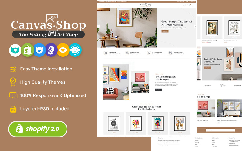 CanvasArt – vytvořený Shopify pro malování, umění, řemesla, bytové dekorace a nábytek