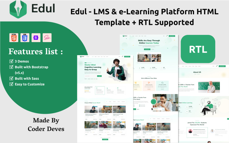 Edul - Modèle HTML de plateforme LMS et e-Learning + RTL pris en charge