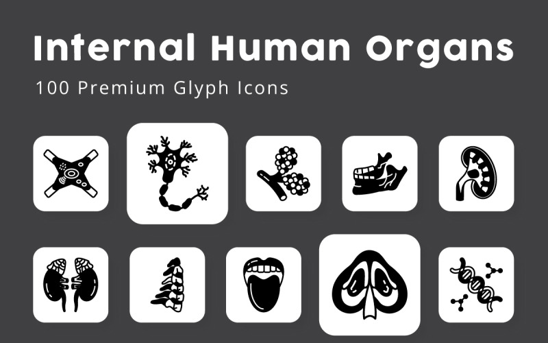Vnitřní lidské orgány 100 prémiových ikon glyfů