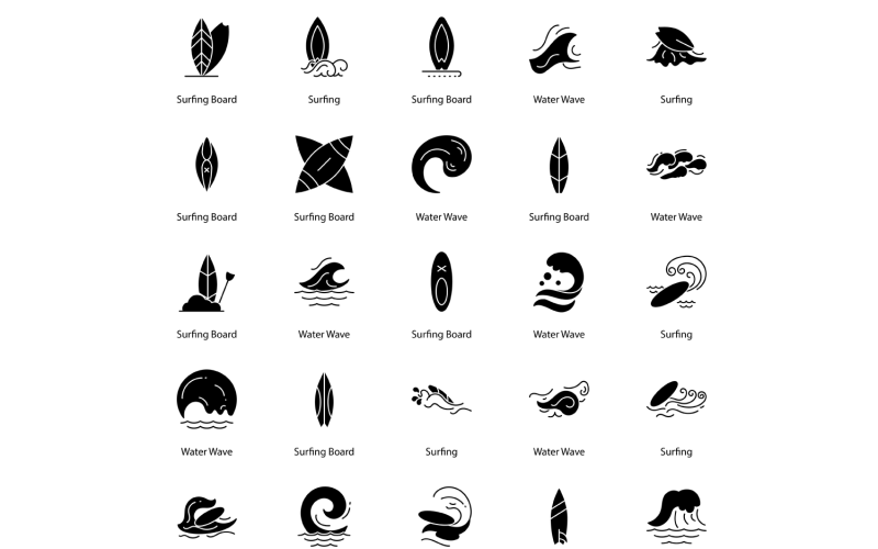 Conjunto de ícones de surf Glyph Icon Bundle