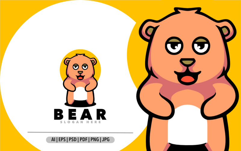 Diseño de ilustración de diseño de logotipo de dibujos animados de mascota de oso