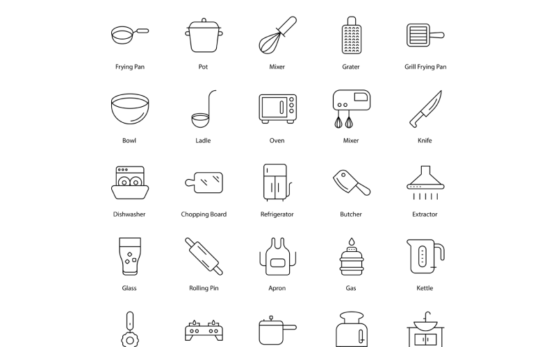 Set di icone per cucina e utensili da cucina