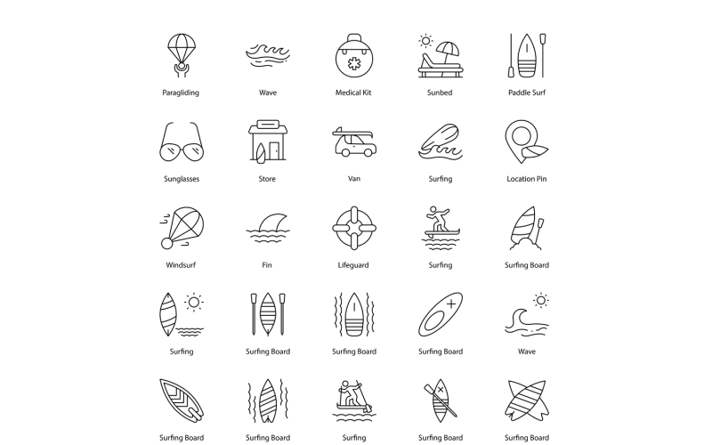 Surfing and Sup Icon Set Icons