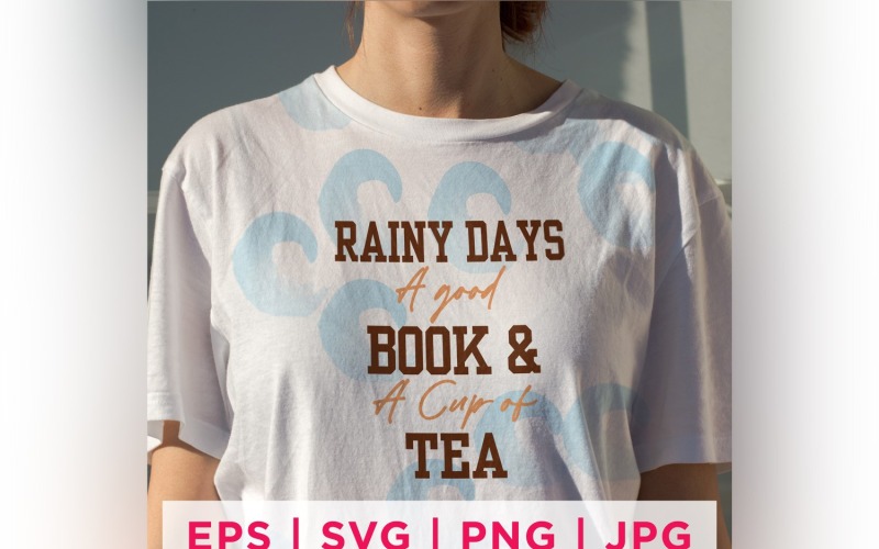 Días lluviosos, un buen libro y una taza de té, diseño de pegatinas con cita para amantes del té