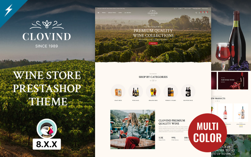 Clovind - Tema PrestaShop de vinho, loja de bebidas e vinhedo