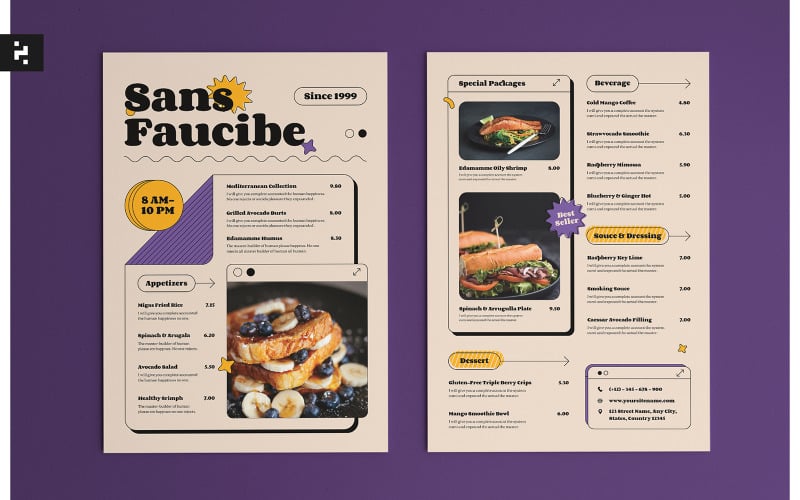Modelo de menu de jantar casual rápido