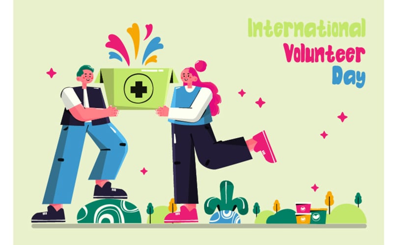 Illustrazione della giornata internazionale del volontariato a sfondo piatto