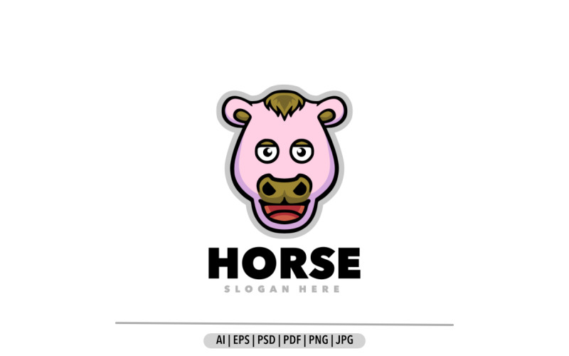 Conception de dessin animé de tête de logo de mascotte de cheval