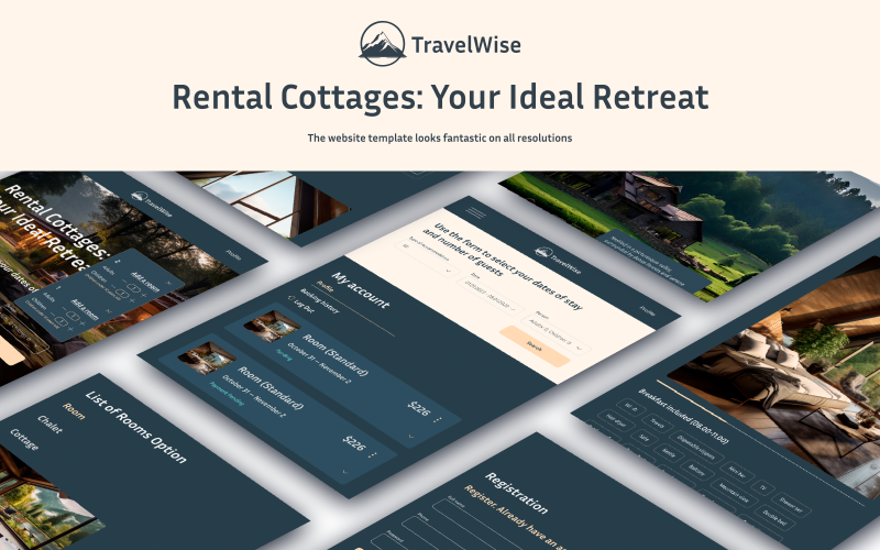 TravelWise — Modèle d'interface utilisateur de site Web minimaliste pour la location d'un complexe de chalets