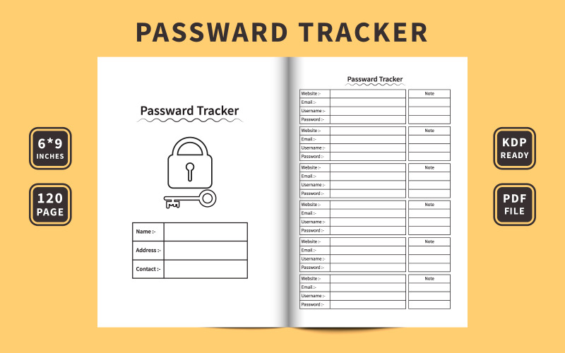 Layout und Innenarchitektur des Passwort-Tracker-Tagebuchs