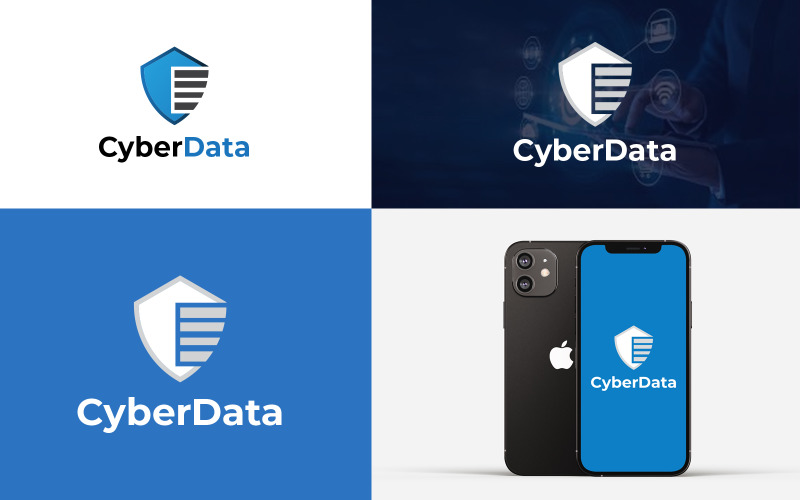 Modèle de conception de logo de bouclier de données cybernétiques